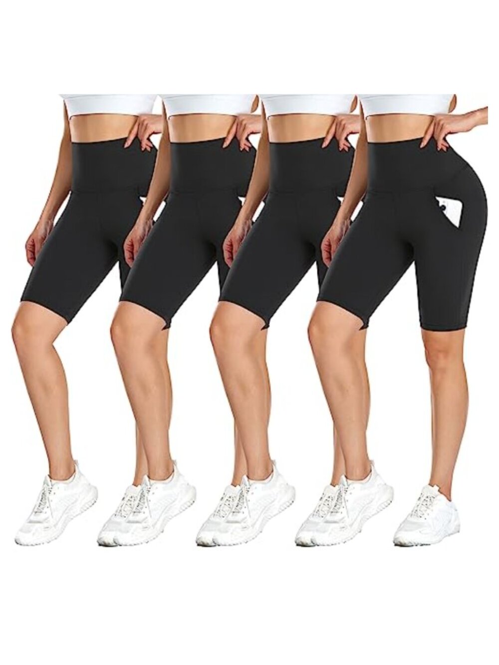 DHSO High Waisted Biker Shorts 8" Stretch Workout Yoga Gym Tights 4 Pack